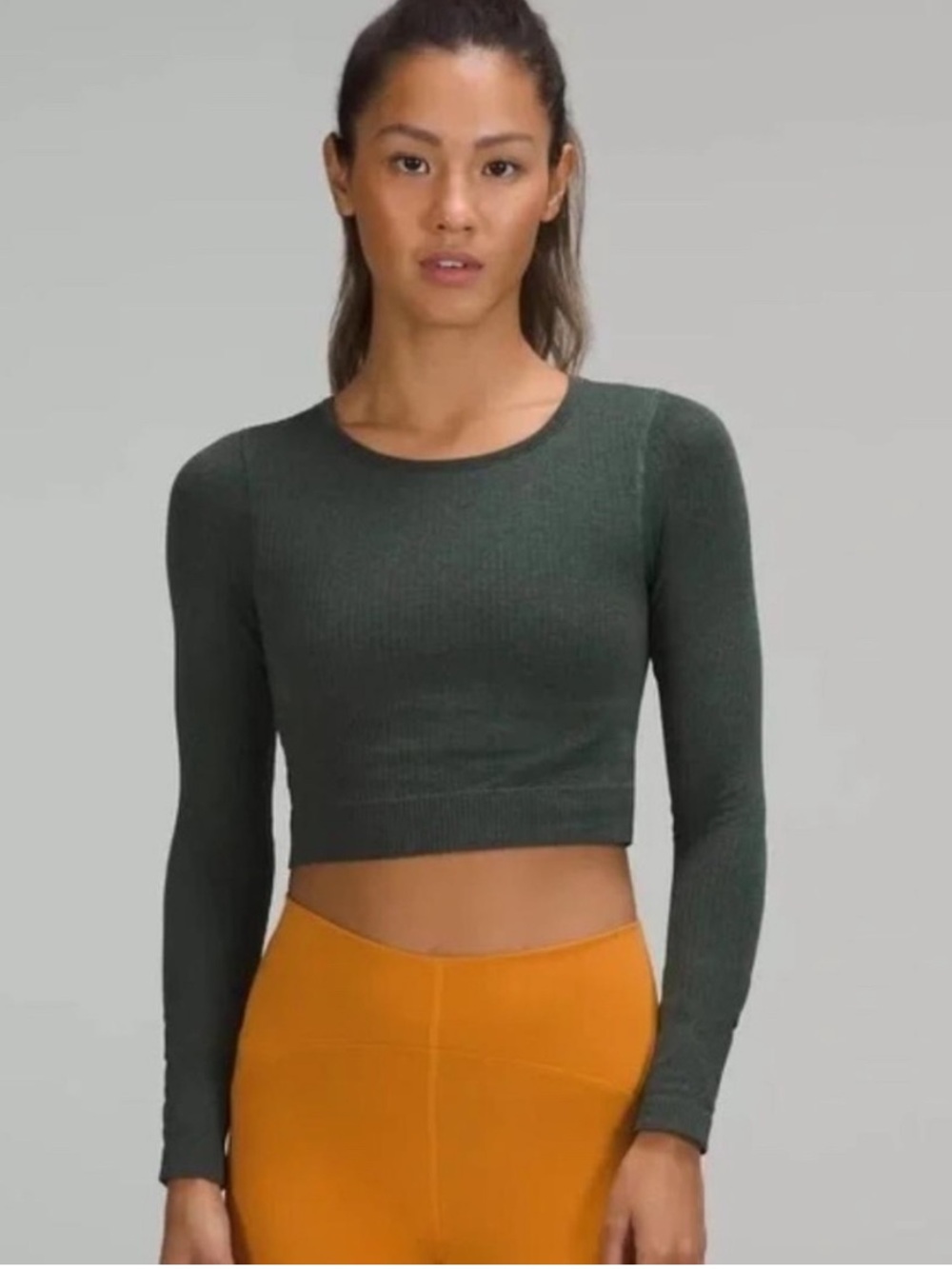 Lululemon Ebb to Street Long Sleeve Cropped Ribbed Shirt in Smoked Spruce Size 6
